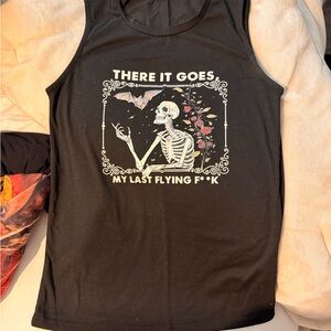 Black Graphic Tank Top with Skeleton Design